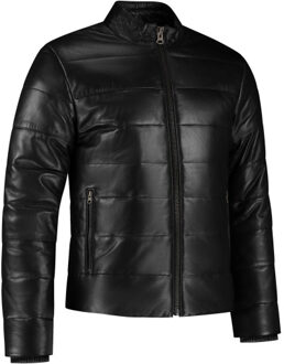 Polar puffer leren jas gewatteerde leren jas Zwart - XL