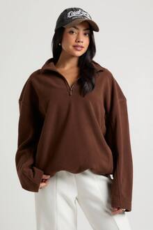 Polarfleece Halfzip Trechterkraag Sweatshirt, Chocolate - L