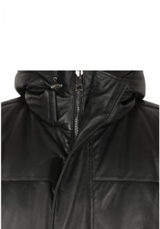 Polaris leren puffer jas lange leren parka - Zwart - M