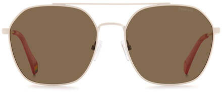 Polaroid Beigekleurige Roestvrijstalen Zonnebril