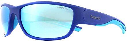 Polaroid Sport Wrap Heren blauwe blauwe spiegel gepolariseerde zonnebril - maat