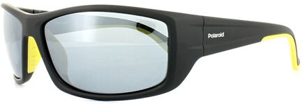 Polaroid Sport Wrap Heren Zwart Geel Gray Silver Mirror Polariseerde zonnebril - maat