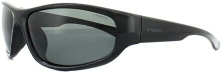 Polaroid wrap heren glanzende zwart grijze gepolariseerde zonnebril - maat