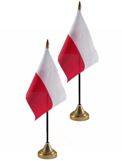 Polen tafelvlaggetjes - 2x stuks - 10 x 15 cm - met gouden standaard - H27 cm - versiering