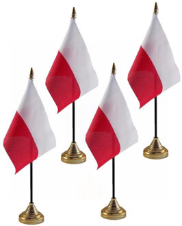 Polen tafelvlaggetjes - 4x stuks - 10 x 15 cm - met gouden standaard - H27 cm - versiering