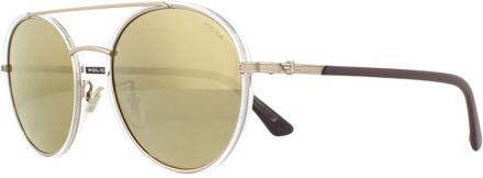 Police Politie ronde heren licht goud kristal grijs bruin gouden spiegel zonnebril - maat