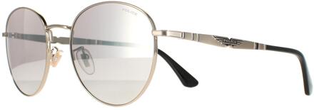 Police zonnebril Sple07 Oorsprong Negentië 1 8ffx glanzende grijze gouden rook zilveren spiegel