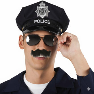 Politie agent - verkleed combinatie 3 delig - dames/heren - politiepet - bromsnor - zonnebril