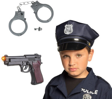 Politie agent verkleed set - 3 delig - kinderen - politiepet blauw en accessoires