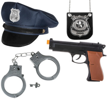 Politie agent verkleed set - 4 delig - kinderen - politiepet blauw en accessoires