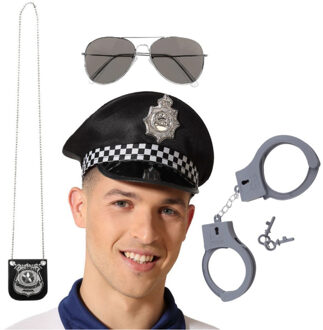 Politie agent verkleed set - 4 delig - volwassenen - politiepet en accessoires