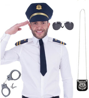 Politie agent verkleed set - 6 delig - volwassenen - politiepet en accessoires