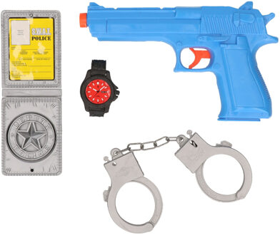 Politie speelgoed pistool en accessoires - kind - verkleed rollenspel - plastic - 13 cm - Speelgoedpistool
