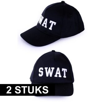 Politie SWAT baseball cap pet - 2x - verkleedkleding - volwassenen - hoedje - carnaval accessoires Zwart
