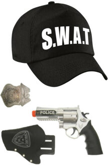 Politie/SWAT team verkleed cap/pet blauw met pistool/holster/badge voor kinderen - Verkleedhoofddeksels Multikleur