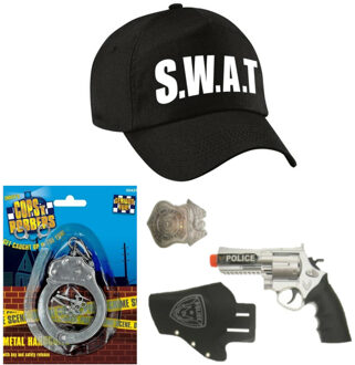 Politie/SWAT team verkleed cap/pet blauw met pistool/holster/badge voor kinderen - Verkleedhoofddeksels Multikleur