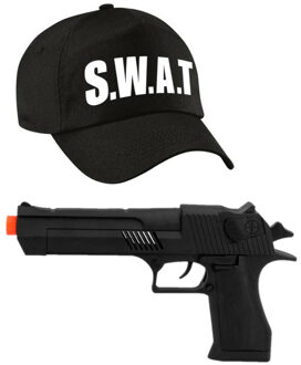 Politie SWAT verkleed cap/pet zwart met pistool voor volwassenen