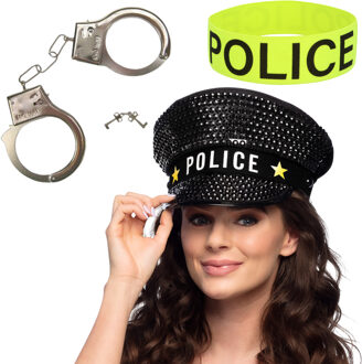 Politie verkleed accessoire set - 3-delig - handboeien/pet/armband - volwassenen