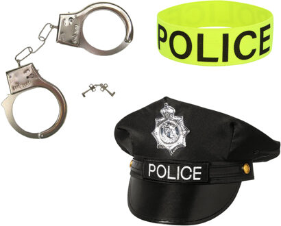 Politie verkleed accessoire set - 3-delig - handboeien/pet/armband - volwassenen