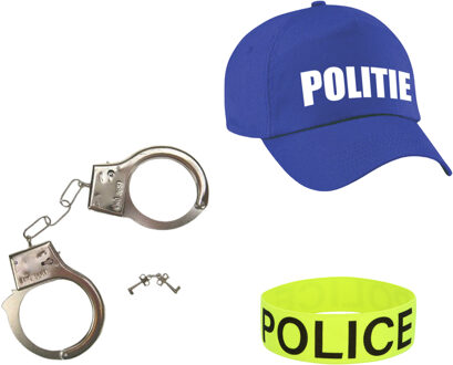 Politie verkleed accessoire set - 3-delig - handboeien/pet/armband - volwassenen