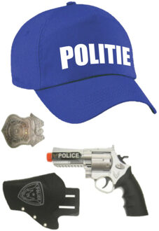 Politie verkleed cap/pet blauw met pistool/holster/badge voor kinderen - Verkleedhoofddeksels Multikleur