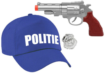 Politie verkleed cap/pet blauw met pistool voor volwassenen