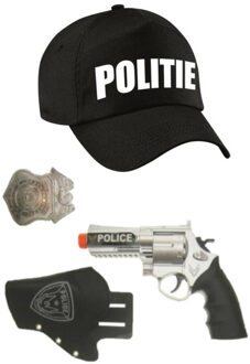 Politie verkleed cap/pet zwart met pistool/holster/badge voor kinderen - Verkleedhoofddeksels Multikleur