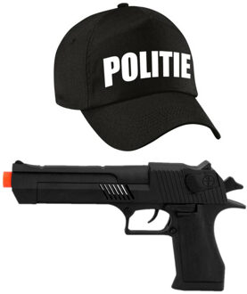 Politie verkleed cap / pet - zwart - met pistool - voor volwassenen