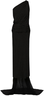 Polka Dot One-Shoulder Zwarte Jurk N21 , Black , Dames - Xl,L