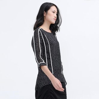 Polka dots witte trim chiffon blouse Zwart - S