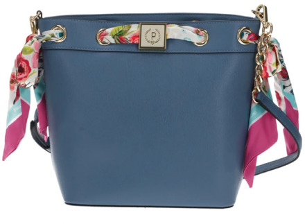 Pollini Blauwe Bucket Bag met Verstelbare en Afneembare Schouderband en Bloemensjaal Pollini , Blue , Dames - ONE Size