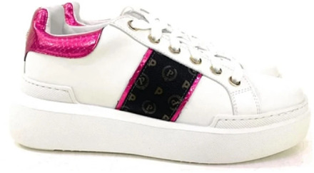 Pollini Fuchsia Heritage Print Sneakers voor Dames Pollini , Pink , Dames - 40 EU