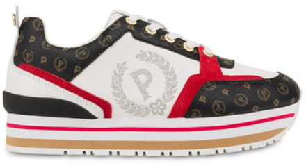Pollini Heritage Nero Leren Sneakers met Crosta en PVC Details - Maat 41 Pollini , White , Dames - 41 EU