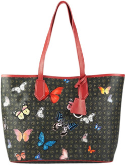 Pollini Monogram Shopping Bag met vlinderprint Pollini , Black , Dames - ONE Size