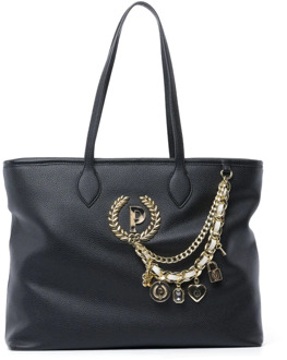 Pollini Zwarte schoudertas met metalen logo detail Pollini , Black , Dames - ONE Size