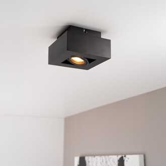 Pollux nero I by LUSENZ - Vierkante plafondlamp met richtbare spot, matzwarte coating en interieur Mat zwart