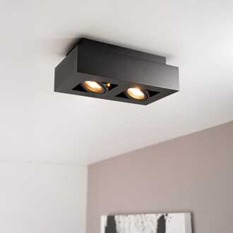 Pollux nero II by LUSENZ - Rechthoekige 2-lichts plafondlamp met richtbare spots, matzwarte coating en interieur Mat zwart