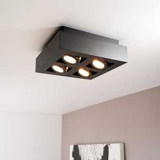 Pollux nero II II by LUSENZ - Vierkante 4-lichts plafondlamp met richtbare spots, matzwarte coating en interieur Mat zwart
