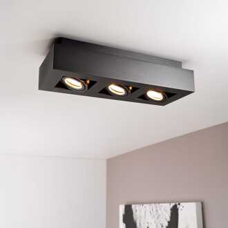 Pollux nero III by LUSENZ - Rechthoekige 3-lichts plafondlamp met richtbare spots, matzwarte coating en interieur Mat zwart