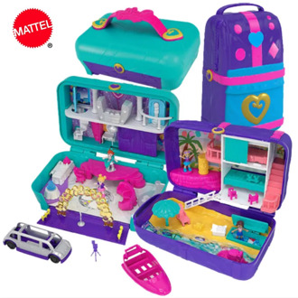 Polly Pocket Hidden Places Beach Vibes Backpack and Dance Par-Taay Case with Beach Theme Dolls & Accessories Toys for Girl Gift