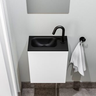Polly toiletmeubel 40cm mat wit met zwarte wastafel met kraangat rechts