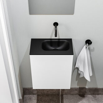 Polly toiletmeubel 40cm mat wit met zwarte wastafel zonder kraangat rechts