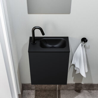 Polly toiletmeubel 40cm mat zwart met zwarte wastafel met kraangat links