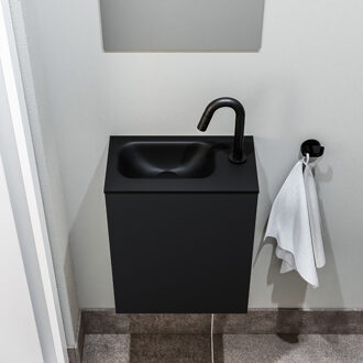 Polly toiletmeubel 40cm mat zwart met zwarte wastafel met kraangat rechts