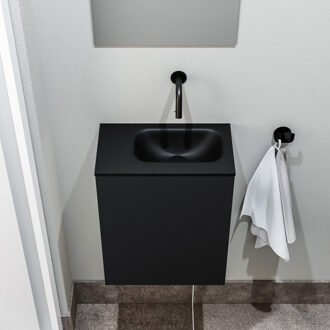 Polly toiletmeubel 40cm mat zwart met zwarte wastafel zonder kraangat rechts