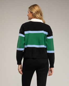 Polo-achtige gebreide trui met horizontale Strepen Groen - One Size