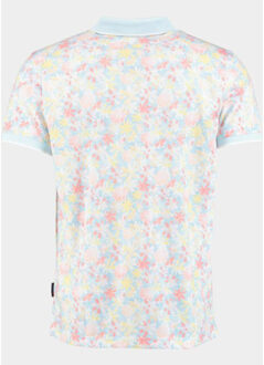 Polo korte mouw bloemprint met licht 25008/soft blue Blauw - XXXL