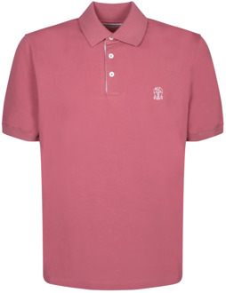 Polo Shirt met Contrasterend Logo Brunello Cucinelli , Pink , Heren - M,S