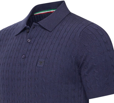Polo SS Caorle Cable Knit Polo Blauw - maat XL