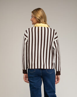 Polo-stijl gebreide trui met strepen - maat One Size Bruin